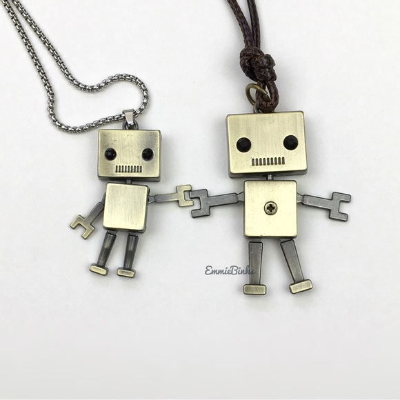 New Metal Robot 2 Sided Pendant Necklace | Unisex Rustic Robot Moving Limbs - Picture 13 of 16